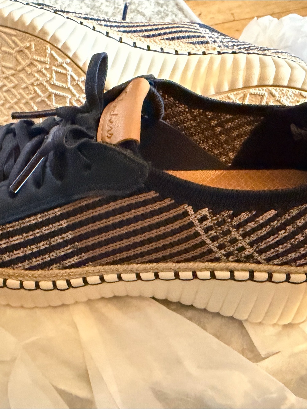 Skechers Navy and Tan Knit Lace-Up Platform Sneaker - Picture 4 of 5